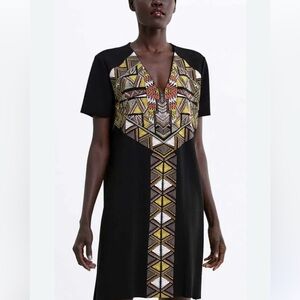 Zara Rubberized Casual Dress Tribal Print. Size S